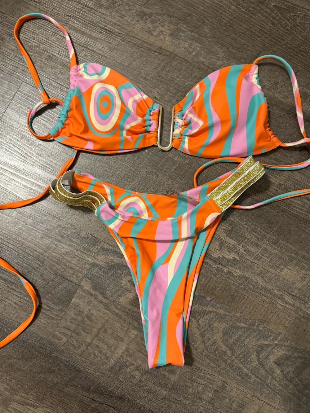 Orange bikini set with gold details